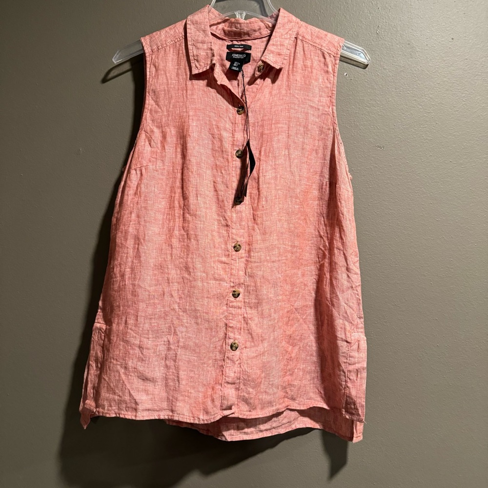 Chico's Sleeveless Button-Down Shirt in Coral Pink